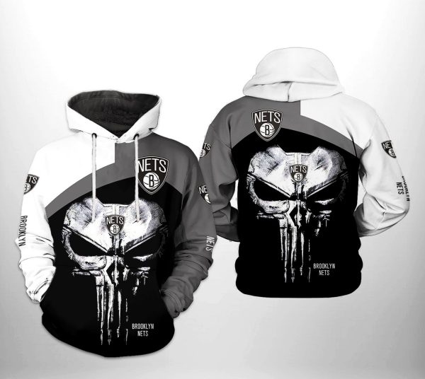 Brooklyn Nets NBA Skull Punisher Team 3D Printed Hoodie/Zipper Hoodie