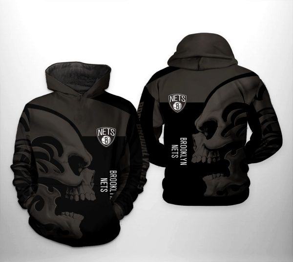 Brooklyn Nets NBA Skull Team 3D Printed Hoodie/Zipper Hoodie