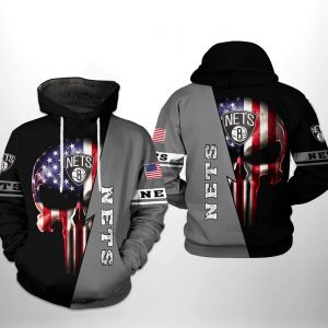 Brooklyn Nets NBA US Flag Skull Team 3D Printed Hoodie/Zipper Hoodie