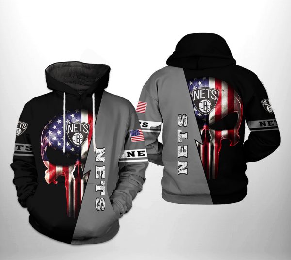 Brooklyn Nets NBA US Flag Skull Team 3D Printed Hoodie/Zipper Hoodie