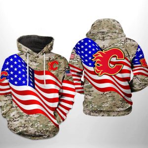 Calgary Flames NHL US FLag Camo Veteran 3D Printed Hoodie/Zipper Hoodie