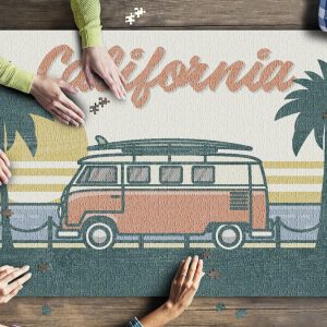 California Camper Van Ban Beach Scene Jigsaw Puzzle Set