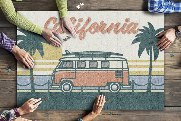 California Camper Van Ban Beach Scene Jigsaw Puzzle Set