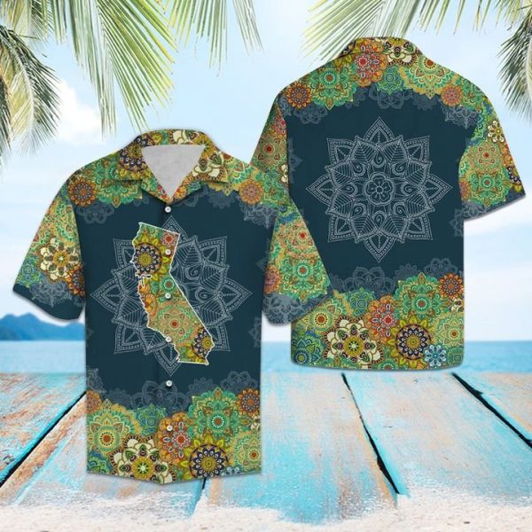 California Floral Mandala Hawaiian Shirt Summer Button Up