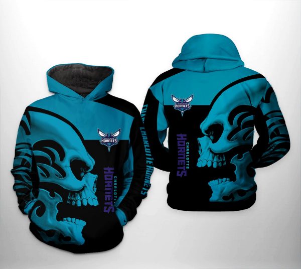 Charlotte Hornets NBA Skull Team 3D Printed Hoodie/Zipper Hoodie