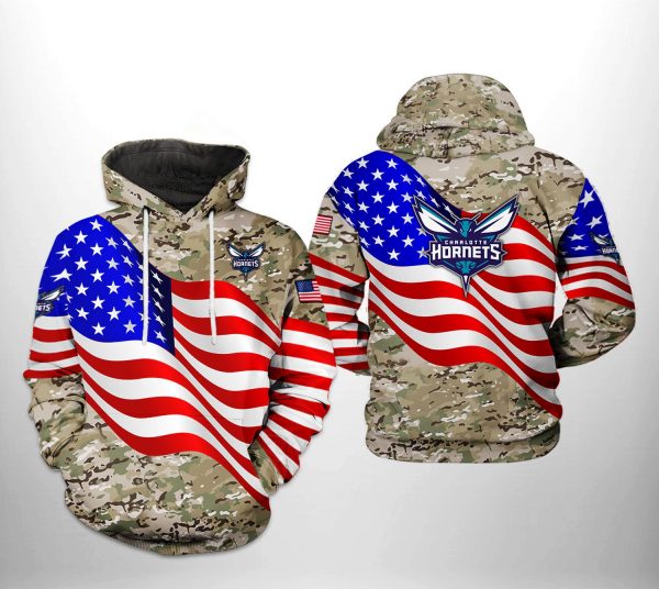 Charlotte Hornets NBA US Flag Camo Veteran Team 3D Printed Hoodie/Zipper Hoodie