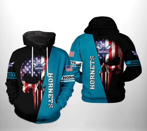 Charlotte Hornets NBA US Flag Skull Team 3D Printed Hoodie/Zipper Hoodie