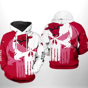 Chicago Bulls NBA Team Skull 3D Printed Hoodie/Zipper Hoodie