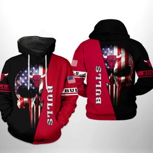 Chicago Bulls NBA US Flag Skull Team 3D Printed Hoodie/Zipper Hoodie