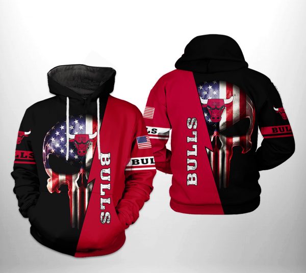 Chicago Bulls NBA US Flag Skull Team 3D Printed Hoodie/Zipper Hoodie