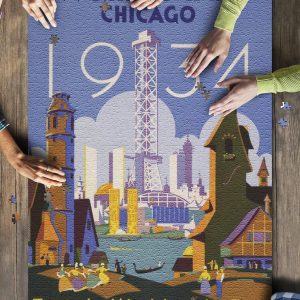 Chicago Worlds Fair Poster Tour The World Jigsaw Puzzle Set
