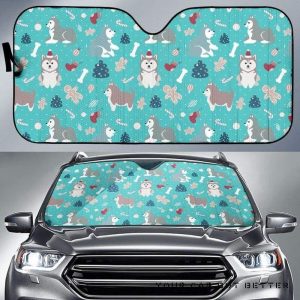 Christmas Cute Siberian Husky Puppie Pattern Car Auto Sun Shade