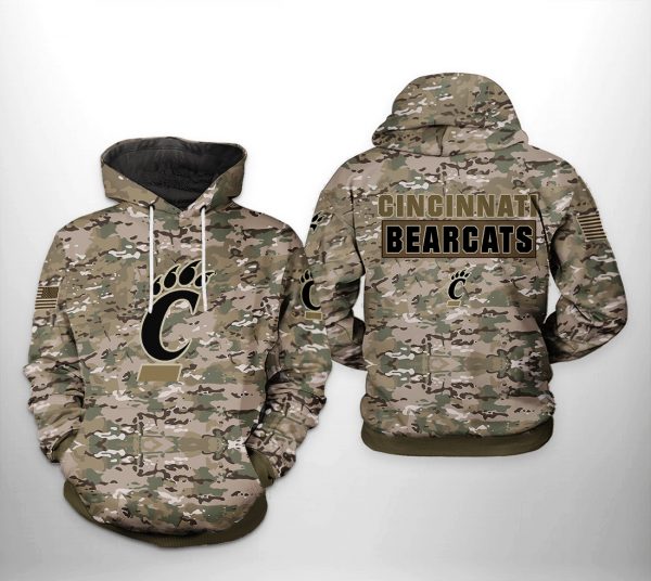 Cincinnati Bearcats NCAA Camo Veteran 3D Printed Hoodie/Zipper Hoodie