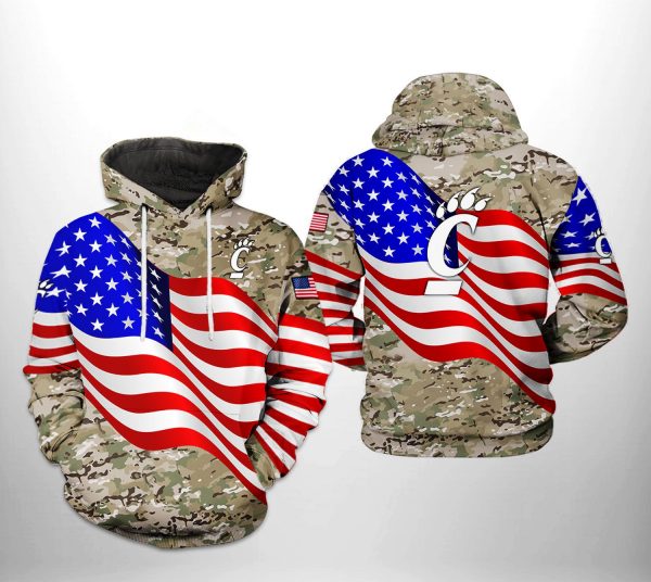 Cincinnati Bearcats NCAA US Flag Camo Veteran 3D Printed Hoodie/Zipper Hoodie