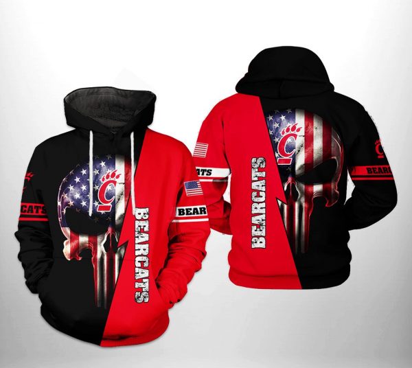 Cincinnati Bearcats NCAA US Flag Skull 3D Printed Hoodie/Zipper Hoodie