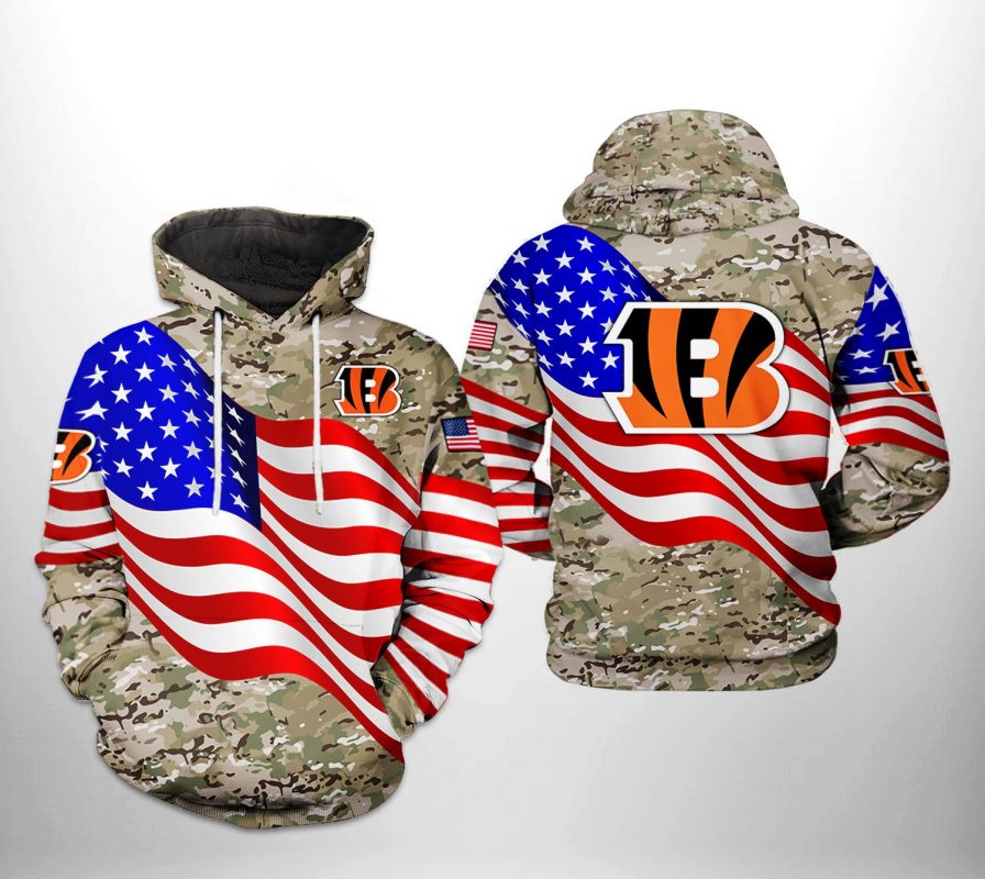 Cincinnati Bengals NFL US Flag Camo Veteran Team 3D Printed Hoodie ...