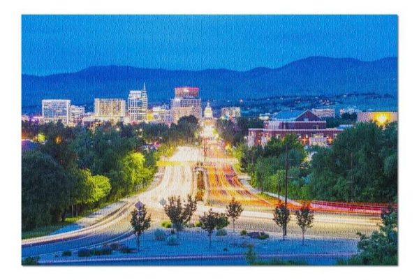 City At Night With Traffic Light Jigsaw Puzzle Set