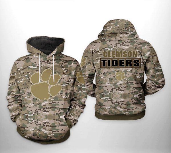 Clemson Tigers NCAA Camo Veteran 3D Printed Hoodie/Zipper Hoodie