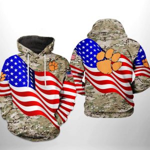 Clemson Tigers NCAA US Flag Camo Veteran 3D Printed Hoodie/Zipper Hoodie