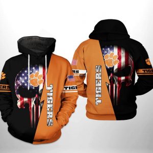 Clemson Tigers NCAA US Flag Skull 3D Printed Hoodie/Zipper Hoodie