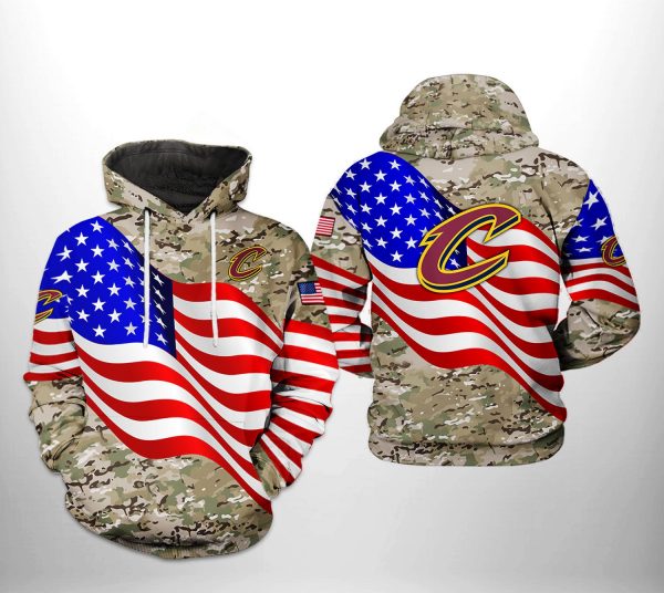 Cleveland Cavaliers NBA US Flag Camo Veteran Team 3D Printed Hoodie/Zipper Hoodie