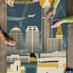 Cleveland, Ohio Retro Skyline Jigsaw Puzzle Set