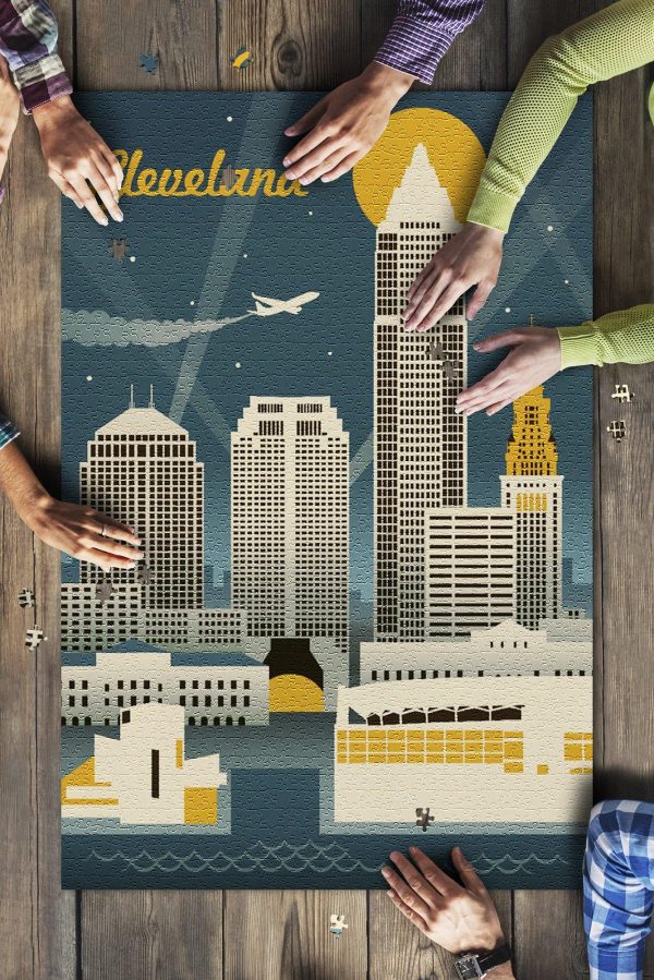 Cleveland, Ohio Retro Skyline Jigsaw Puzzle Set