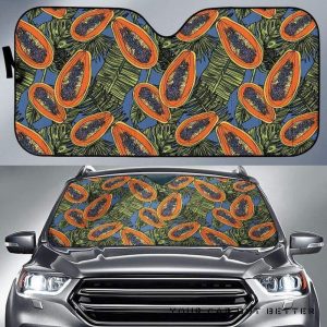 Colorful Papaya Tropical Leaves Car Auto Sun Shade