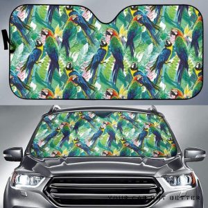Colorful Parrot Exotic Flower Leaves Car Auto Sun Shade
