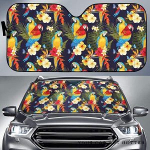 Colorful Parrot Flower Pattern Car Auto Sun Shade