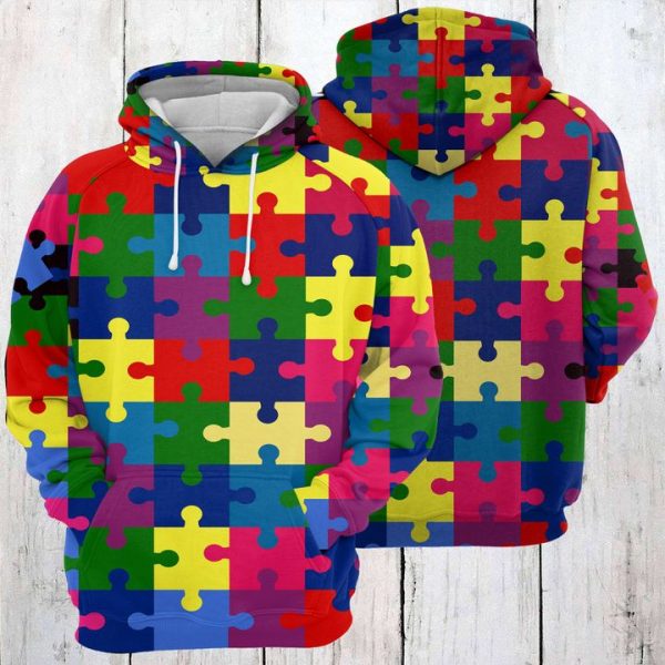 Colorful Puzzles Awareness Autism 3D Printed Hoodie/Zipper Hoodie