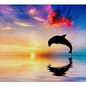 Colorful Sunset With Dolphin Jumping Jigsaw Puzzle Set