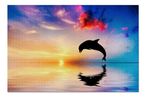 Colorful Sunset With Dolphin Jumping Jigsaw Puzzle Set