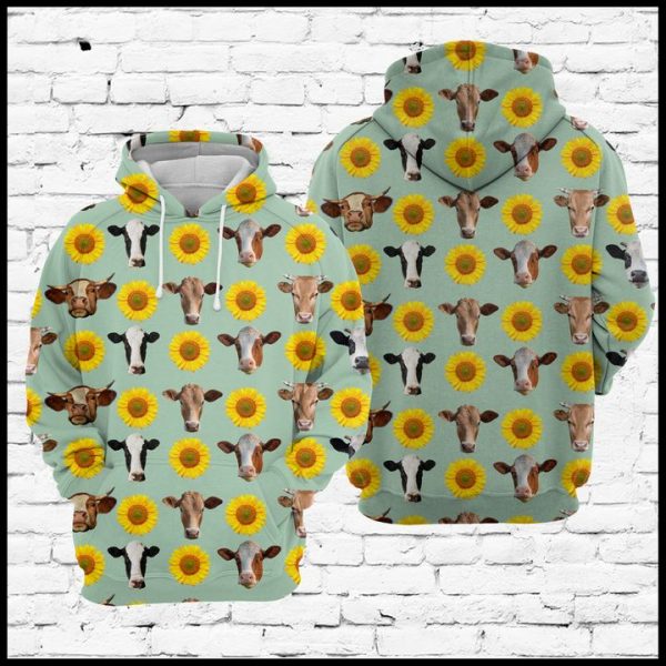 Cow And Sunflower 3D Printed Hoodie/Zipper Hoodie