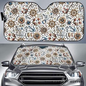 Cute Nautical Steering Wheel Anchor Pattern Car Auto Sun Shade