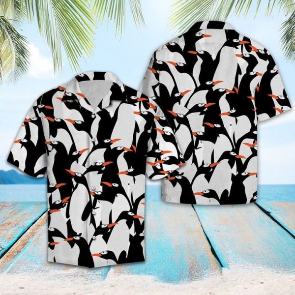 Cute Penguin Hawaiian Shirt Summer Button Up