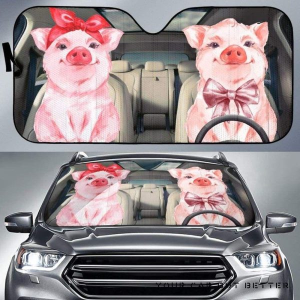 Cute Pig Driving Car Auto Sun Shade