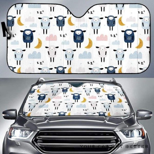 Cute Sleeping Sheep Moon Cloud Pattern Car Auto Sun Shade