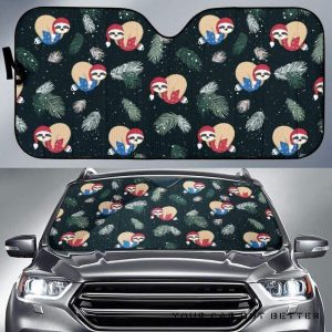 Cute Sloths Sleeping Christmas Ball Santa Hat Pattern Car Auto Sun Shade