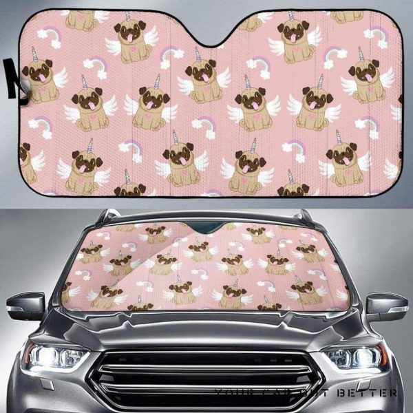 Cute Unicorn Pug Pattern Car Auto Sun Shade