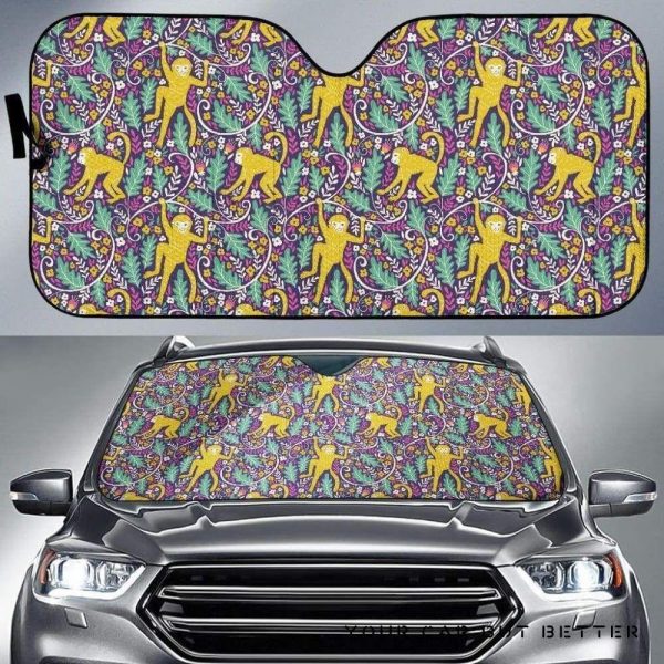 Cute Yellow Monkey Leaves Pattern Car Auto Sun Shade