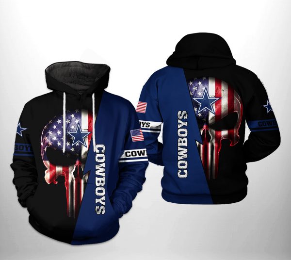 Dallas Cowboys NFL US Flag Skull Team 3D Printed Hoodie/Zipper Hoodie