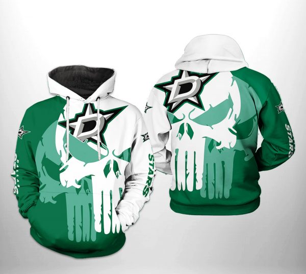 Dallas Stars NHL Team Skull 3D Printed Hoodie/Zipper Hoodie