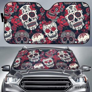 Day Of The Dead Sugar Skull Floral Car Auto Sun Shade