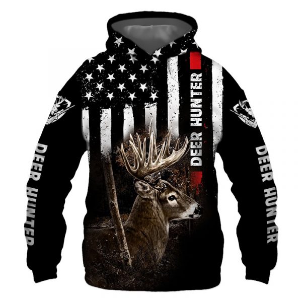 Deer Hunter US Flag Black 3D Printed Hoodie/Zipper Hoodie
