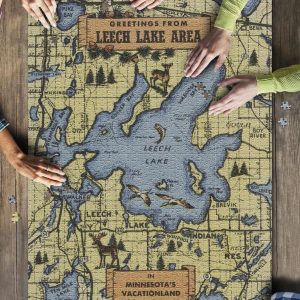 Detailed Map, Greetings From Leech Lake Area Jigsaw Puzzle Set