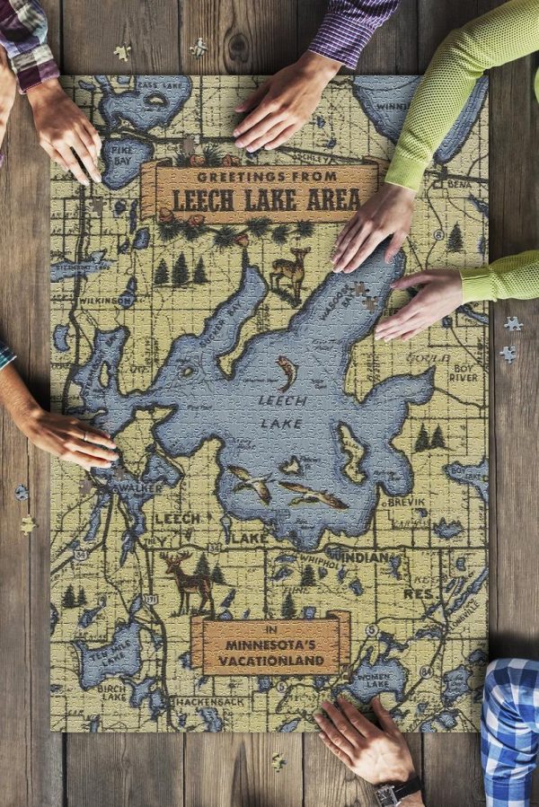 Detailed Map, Greetings From Leech Lake Area Jigsaw Puzzle Set