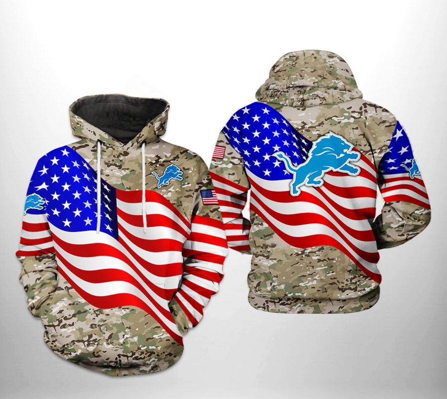 Detroit Lions NFL US Flag Camo Veteran Team 3D Printed Hoodie/Zipper Hoodie