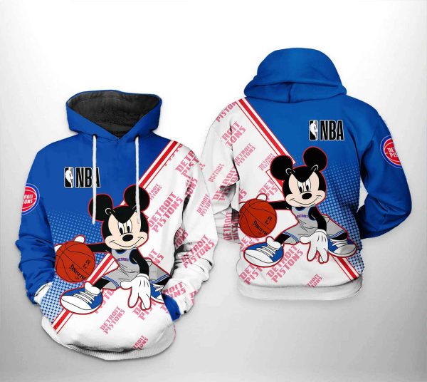 Detroit Pistons NBA Mickey 3D Printed Hoodie/Zipper Hoodie