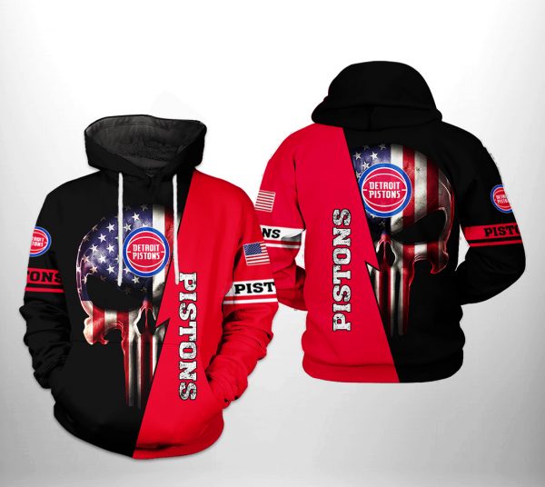 Detroit Pistons NBA US Flag Skull Team 3D Printed Hoodie/Zipper Hoodie